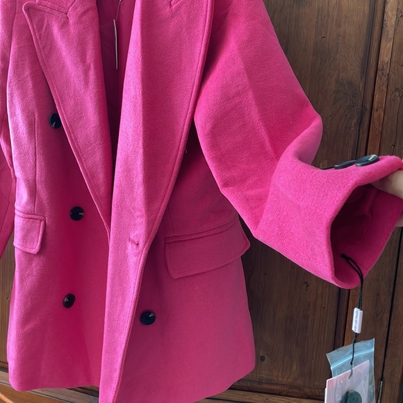 NWT AVEC LE FILLES DOUBLE BREASTED HOT PINK WOOL “FEEL” COAT. SIZE M. - Picture 9 of 16
